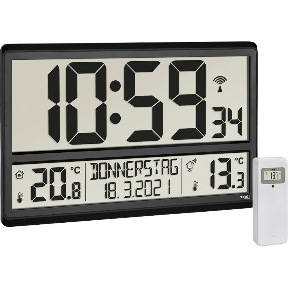 Image of TFA Dostmann 60452101 Radio Wall clock 360 mm x 28 mm x 235 mm Black Large display
