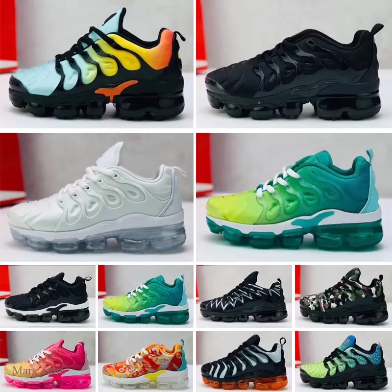 Image of TN Plus Kids Shoes Boys Girls Running Shoes Yellow Sea Triple Black White Multicolor Voltage Purple Bumblebee Athletic Trainers Outdoor Snea