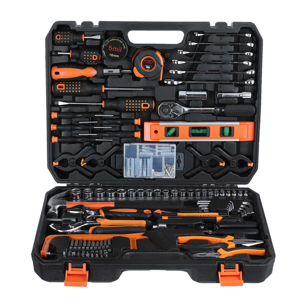 Image of TOPSHAK TS-CH2 168 Piece Socket Wrench Auto Repair Tool Mixed Tool Set Hand Tool Kit with Plastic Toolbox Storage Case