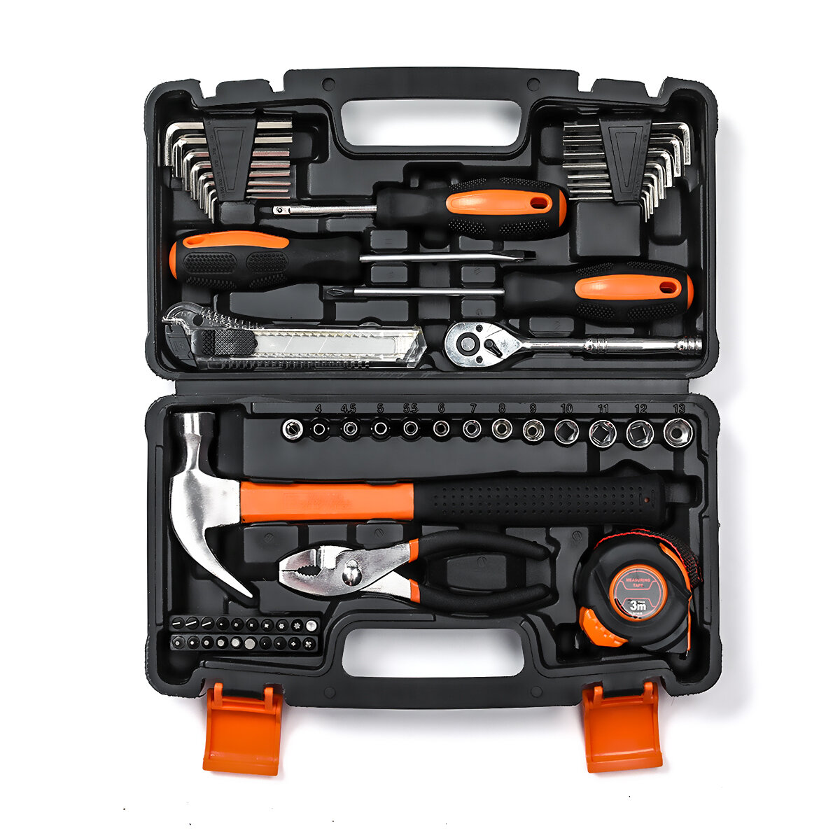 Image of TOPSHAK TS-CH3 57 Piece Socket Wrench Auto Repair Tool Mixed Tool Set Hand Tool Kit with Plastic Toolbox Storage Case