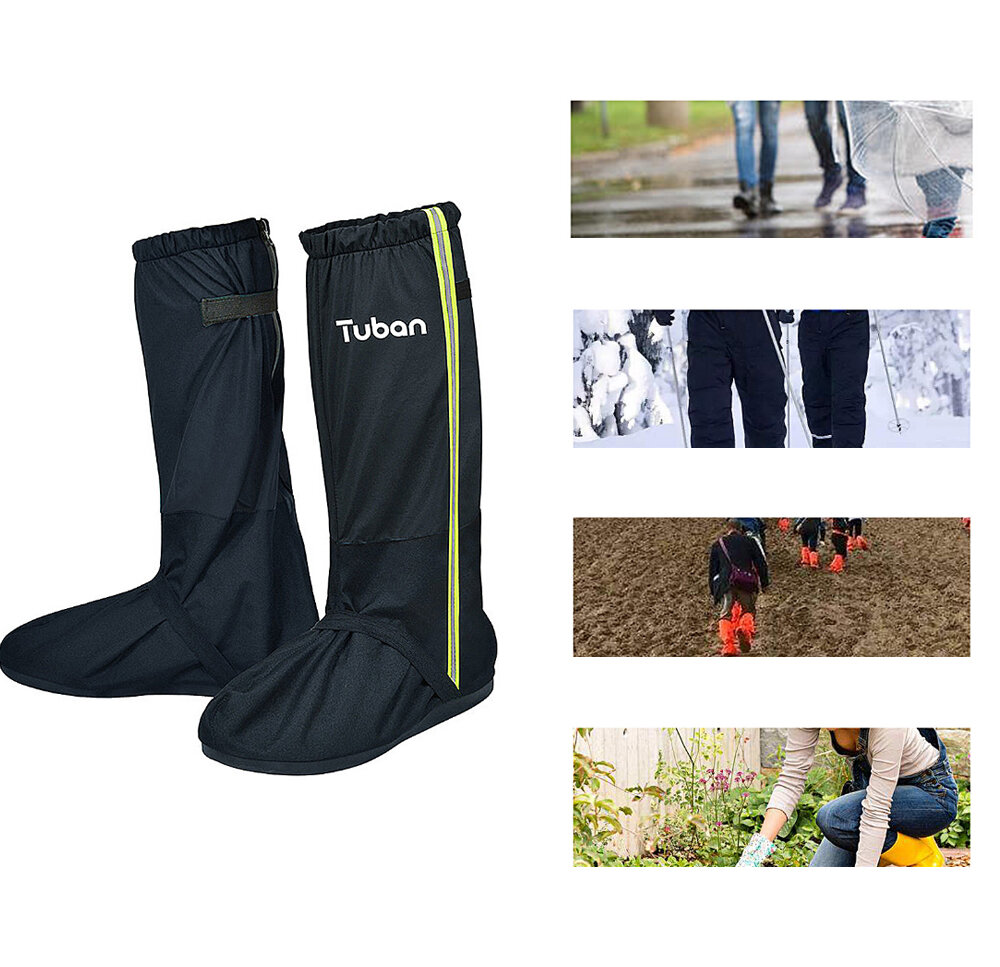 Image of TUBAN Waterproof Rain Boot Shoes Cover Lightweight Reusable Snow Desert Leg Gaiters with Reflector for Gardening Outdoor