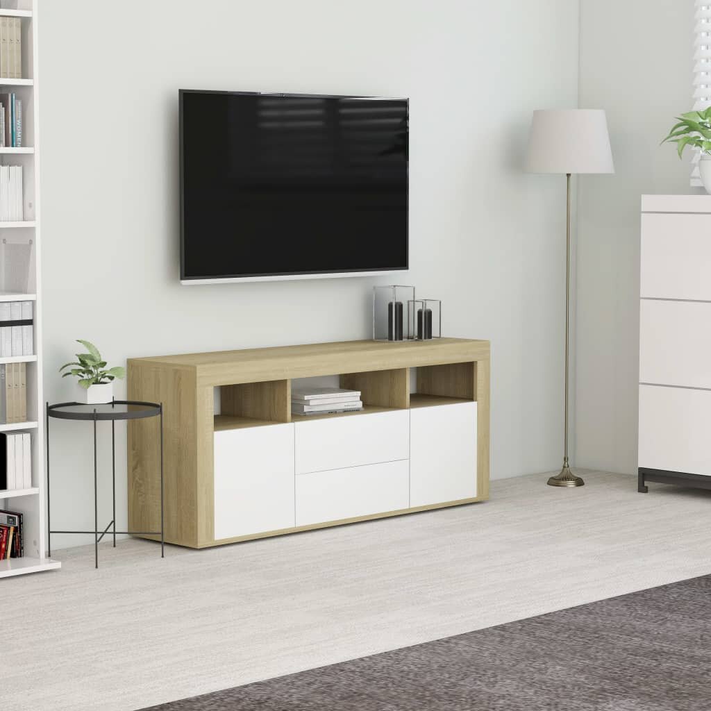 Image of TV Cabinet White and Sonoma Oak 472"x118"x197" Chipboard