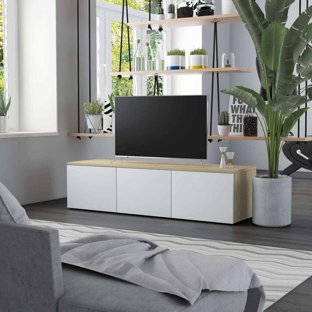 Image of TV Cabinet White and Sonoma Oak 472"x134"x118" Chipboard