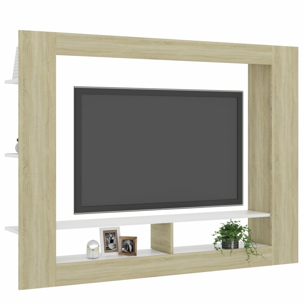 Image of TV Cabinet White and Sonoma Oak 598"x87"x445" Chipboard
