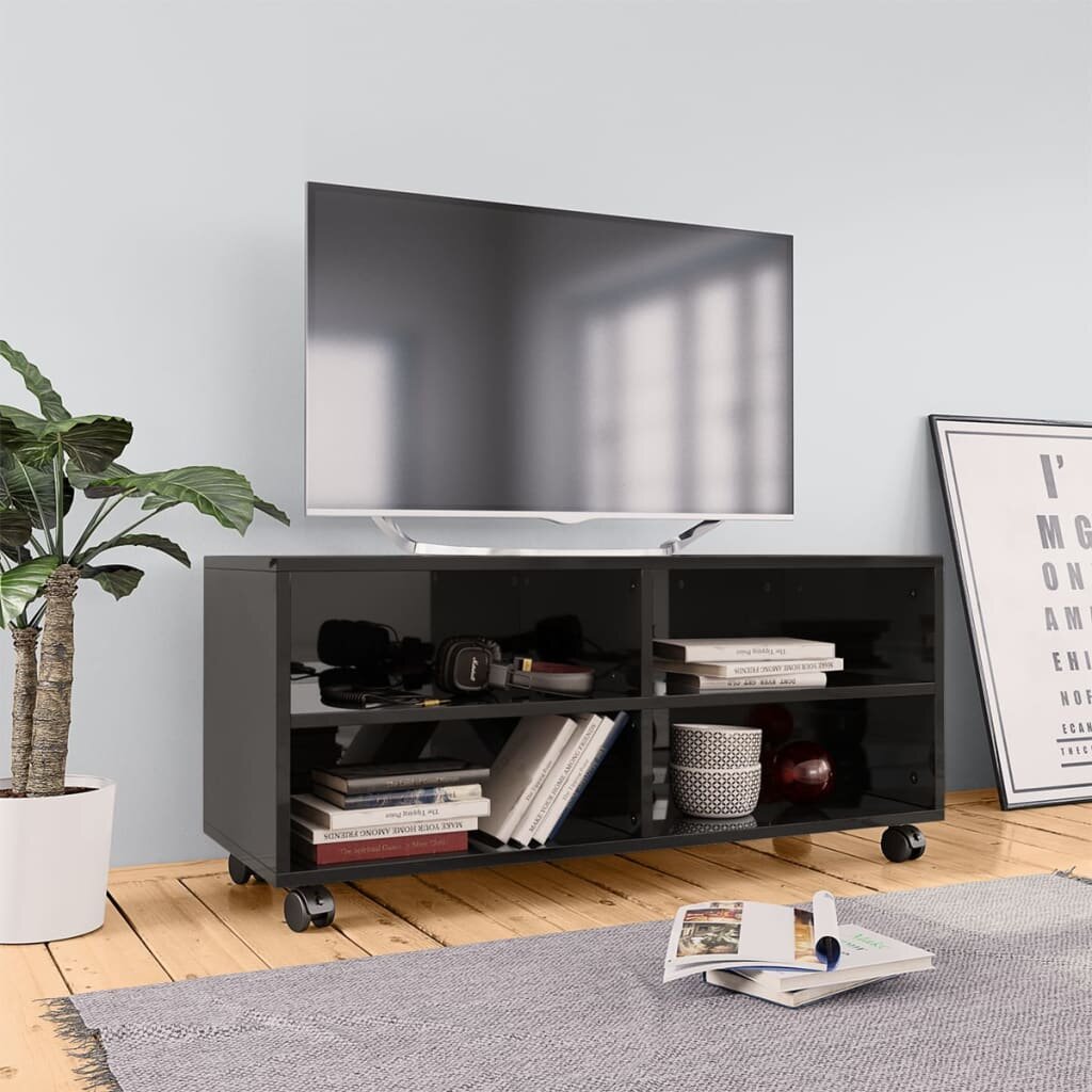 Image of TV Cabinet with Castors High Gloss Black 354"x138"x138" Chipboard