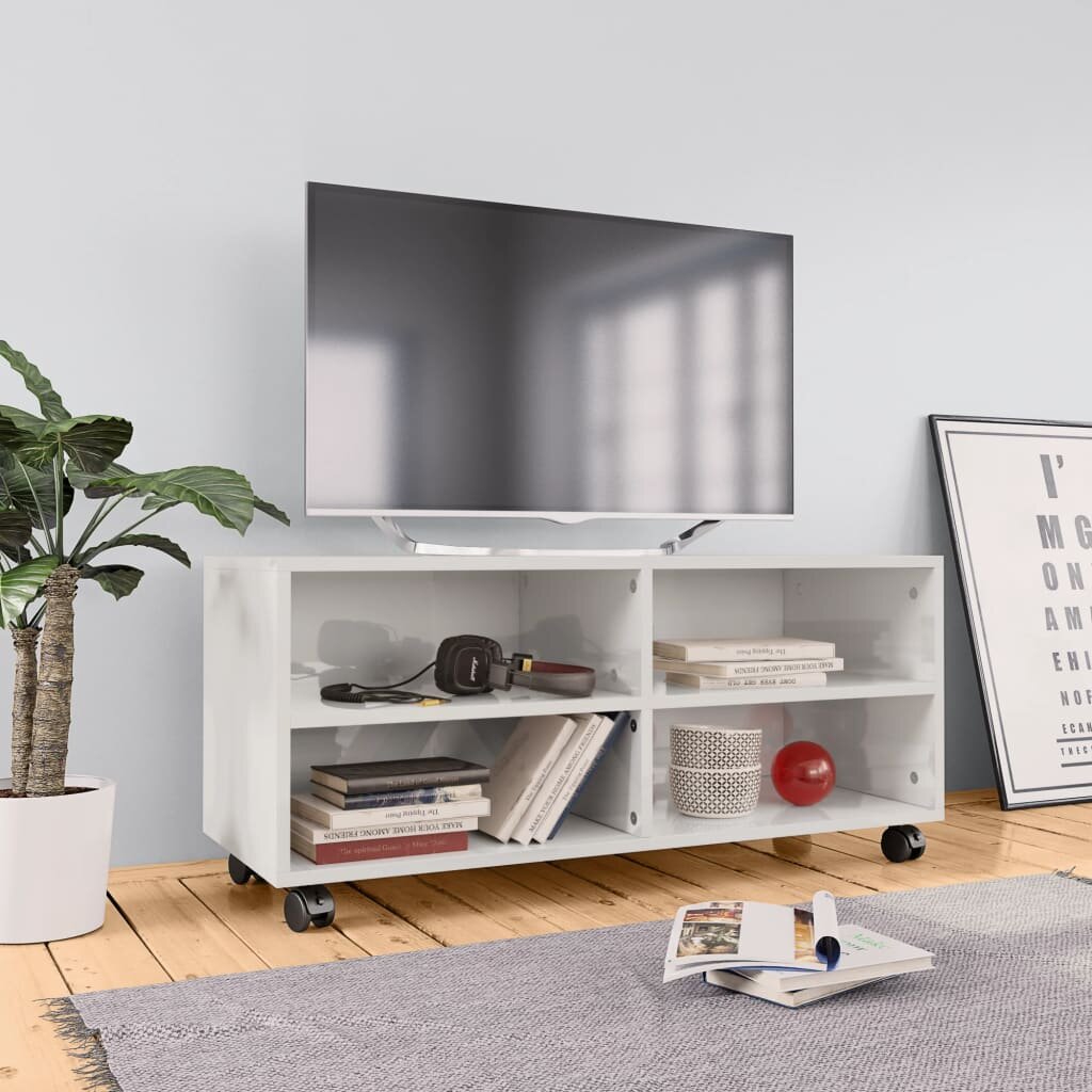 Image of TV Cabinet with Castors High Gloss White 354"x138"x138" Chipboard