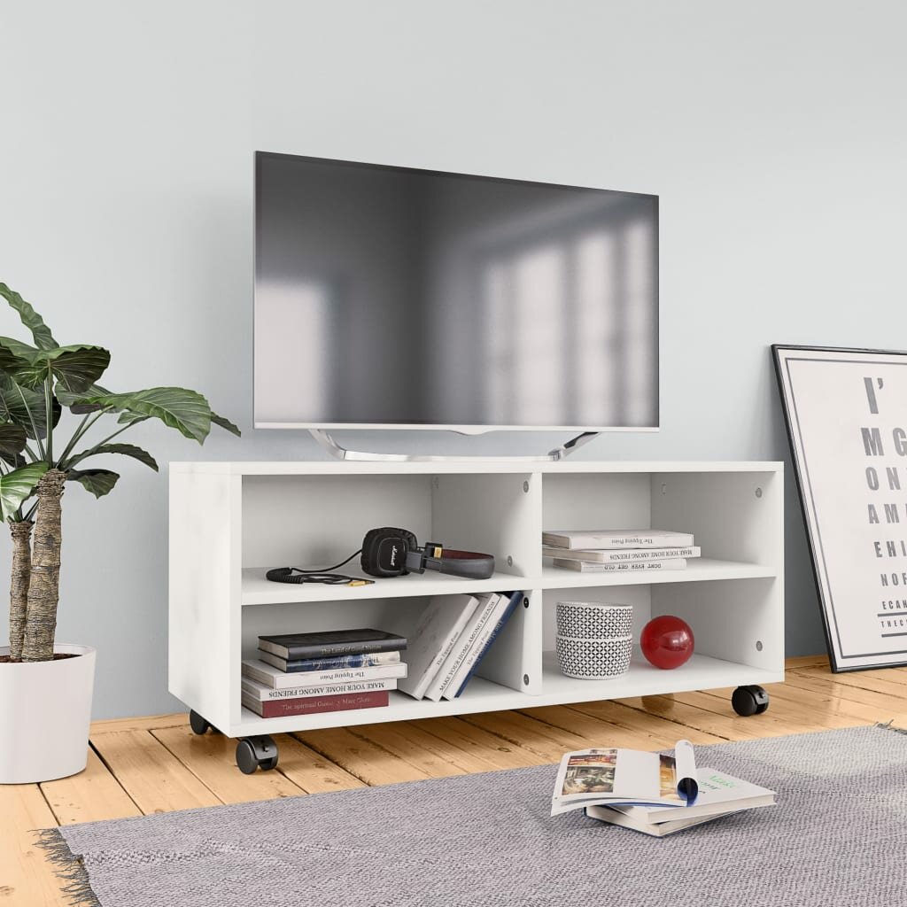 Image of TV Cabinet with Castors White 354"x138"x138" Chipboard