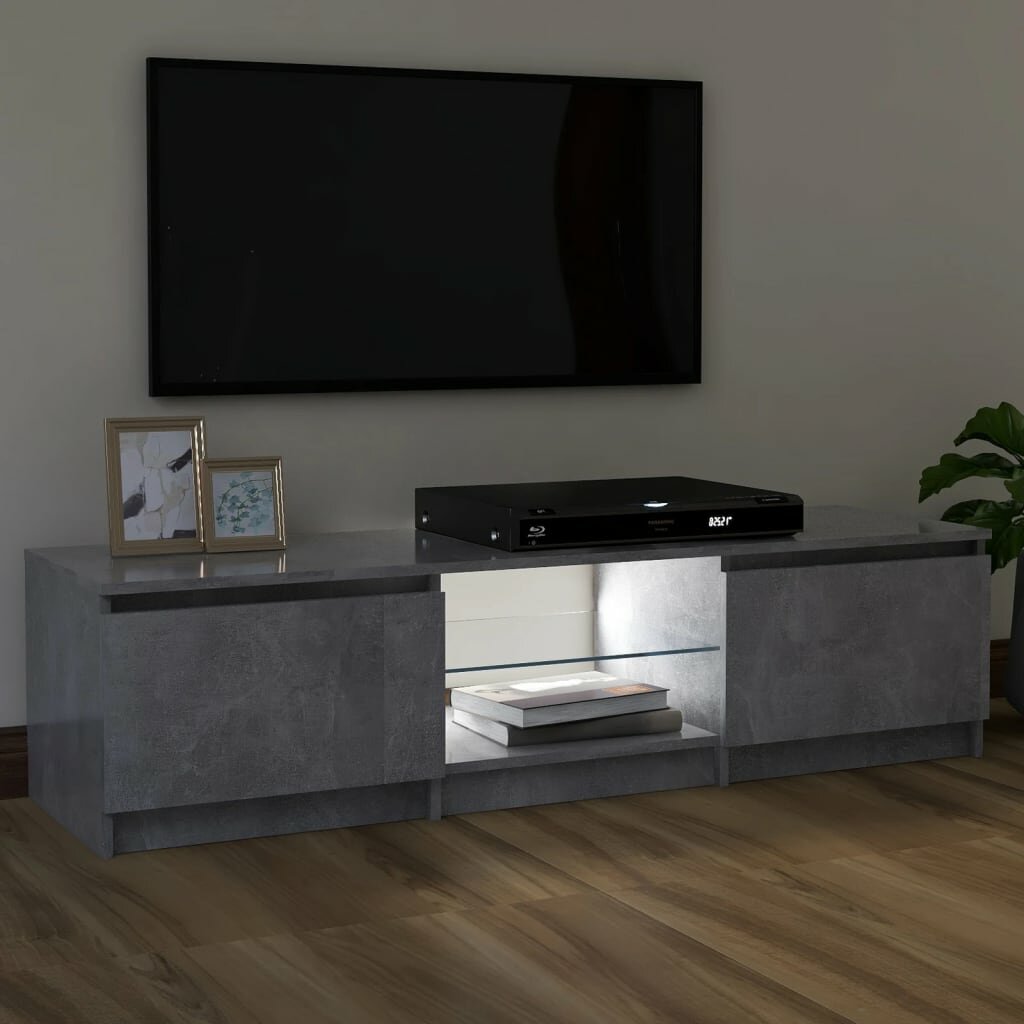 Image of TV Cabinet with LED Lights Concrete Gray 472"x12"x14"