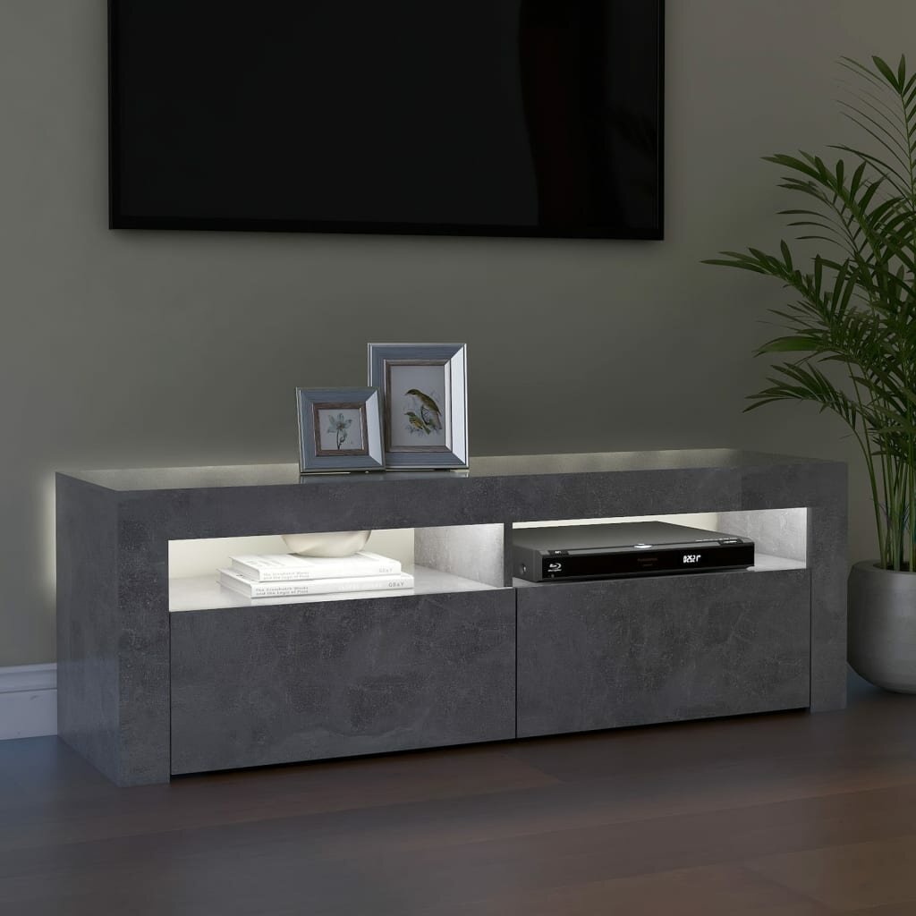 Image of TV Cabinet with LED Lights Concrete Gray 472"x138"x157"