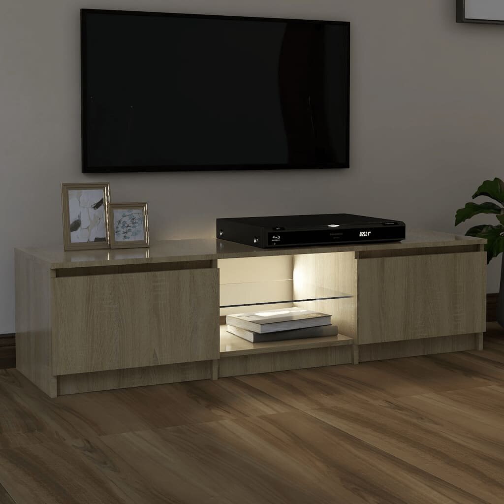 Image of TV Cabinet with LED Lights Sonoma Oak 551"x16"x14"