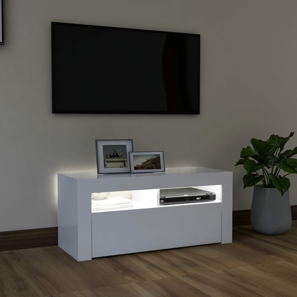 Image of TV Cabinet with LED Lights White 354"x138"x157"