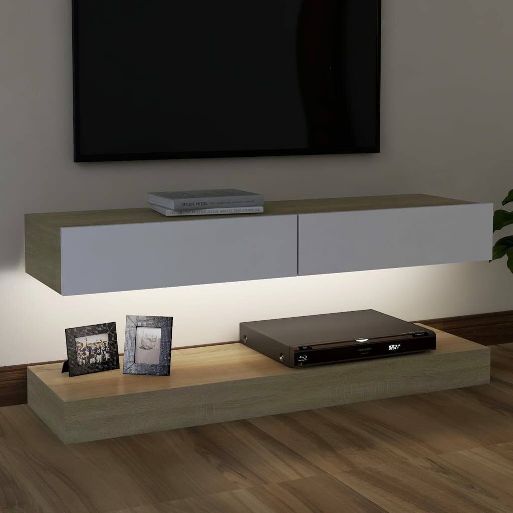 Image of TV Cabinet with LED Lights White and Sonoma Oak 472"x138"