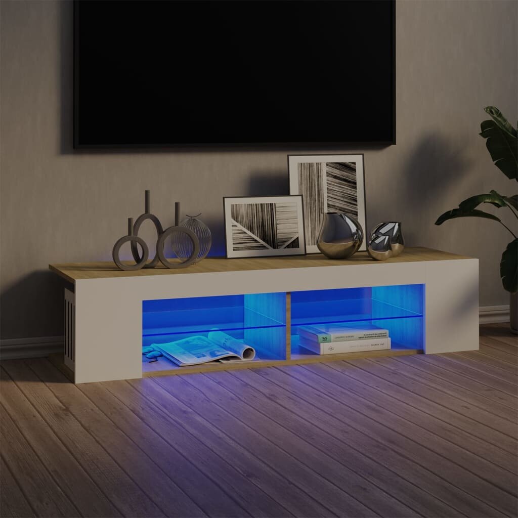 Image of TV Cabinet with LED Lights White and Sonoma Oak 531"x154"x118"