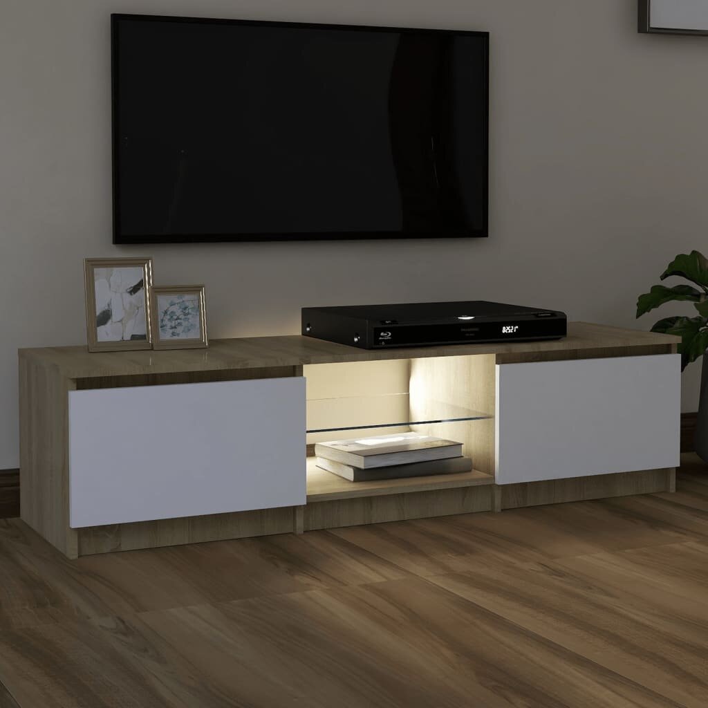Image of TV Cabinet with LED Lights White and Sonoma Oak 551"x16"x14"