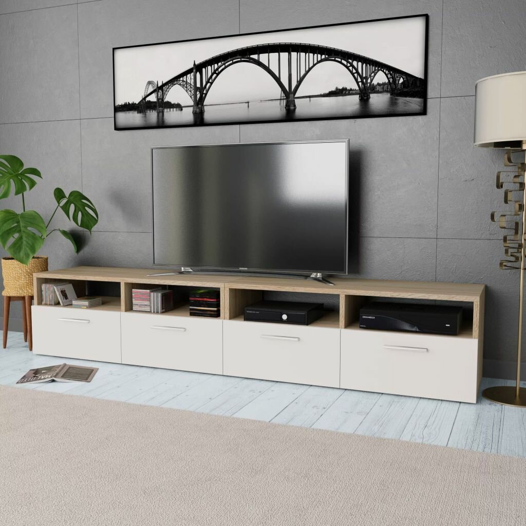 Image of TV Cabinets 2 pcs Chipboard 374x138"x142" Oak and White "