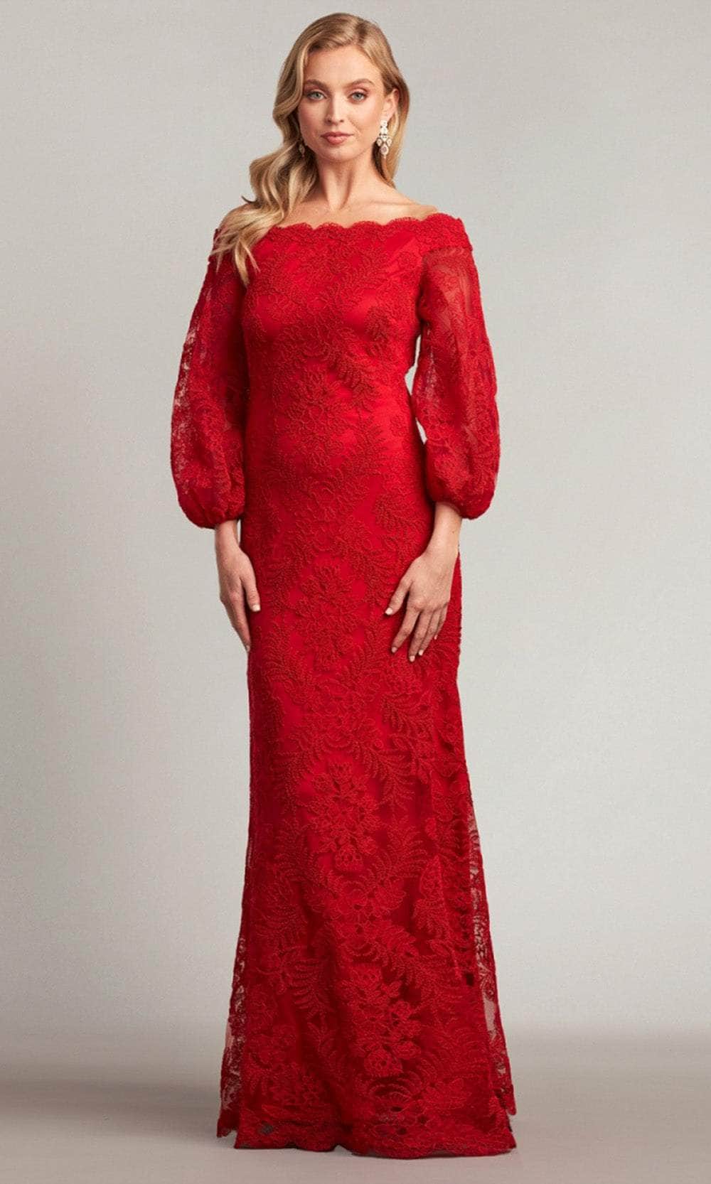 Image of Tadashi Shoji AUL19261L - Bishop Sleeve Embroidered Evening Gown