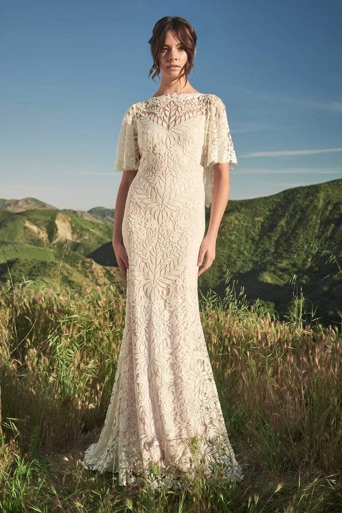 Image of Tadashi Shoji - Embroidered Bateau Trumpet Dress