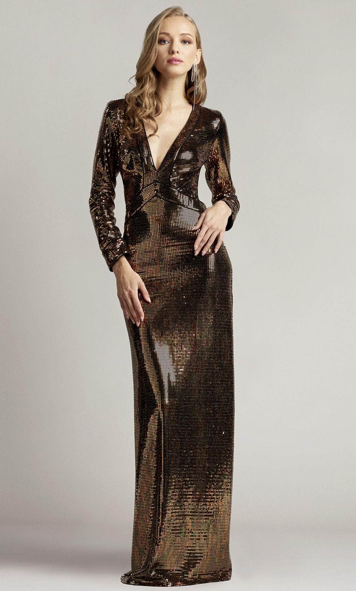 Image of Tadashi Shoji SCAP23636L - Long Sleeve Sequined Disco Gown