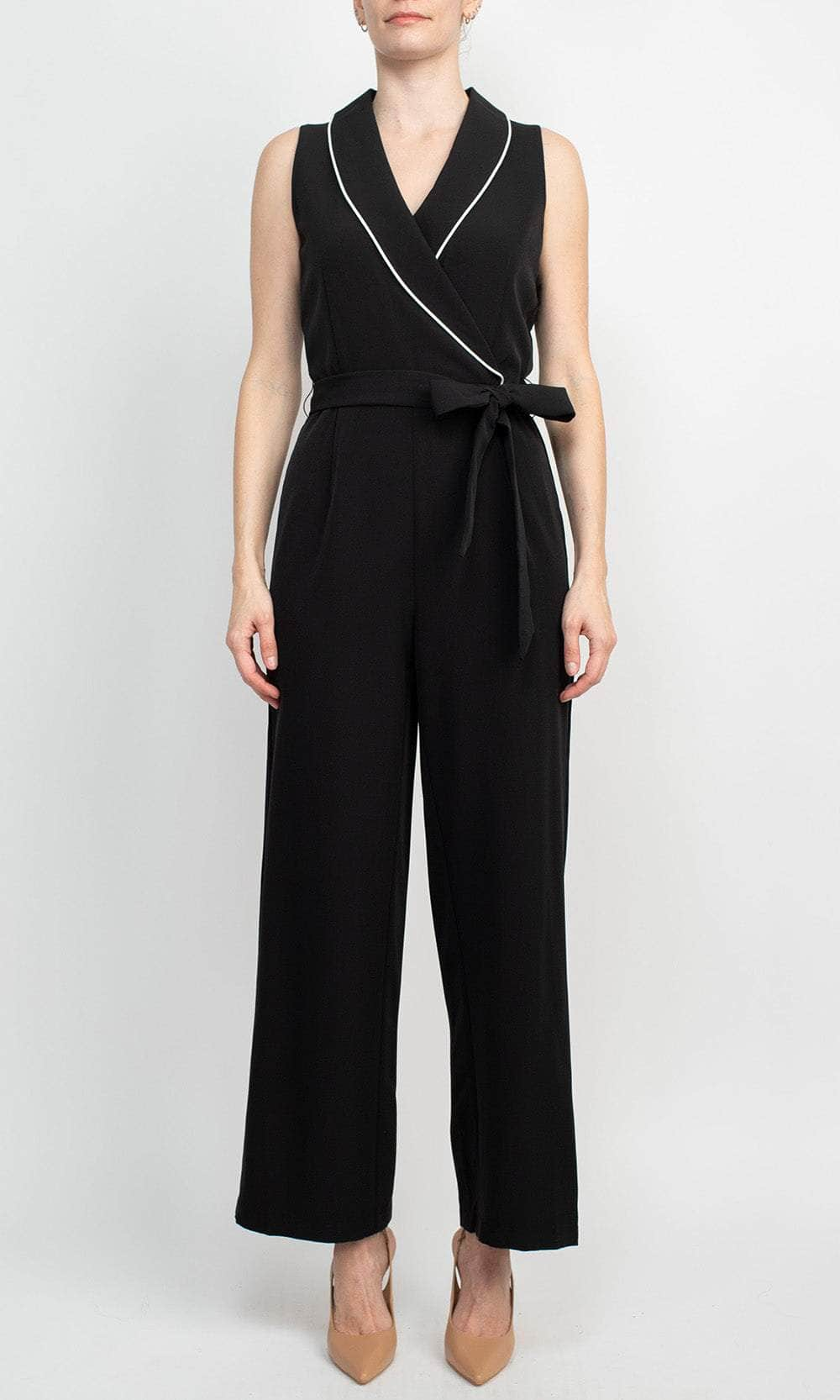 Image of Tahari TD001031 - Collared V-Neck Scuba Jumpsuit