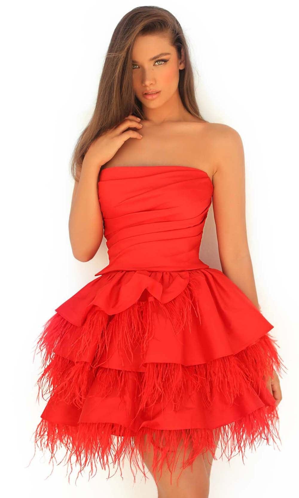 Image of Tarik Ediz - 51090 Strapless Feather-Trimmed Dress