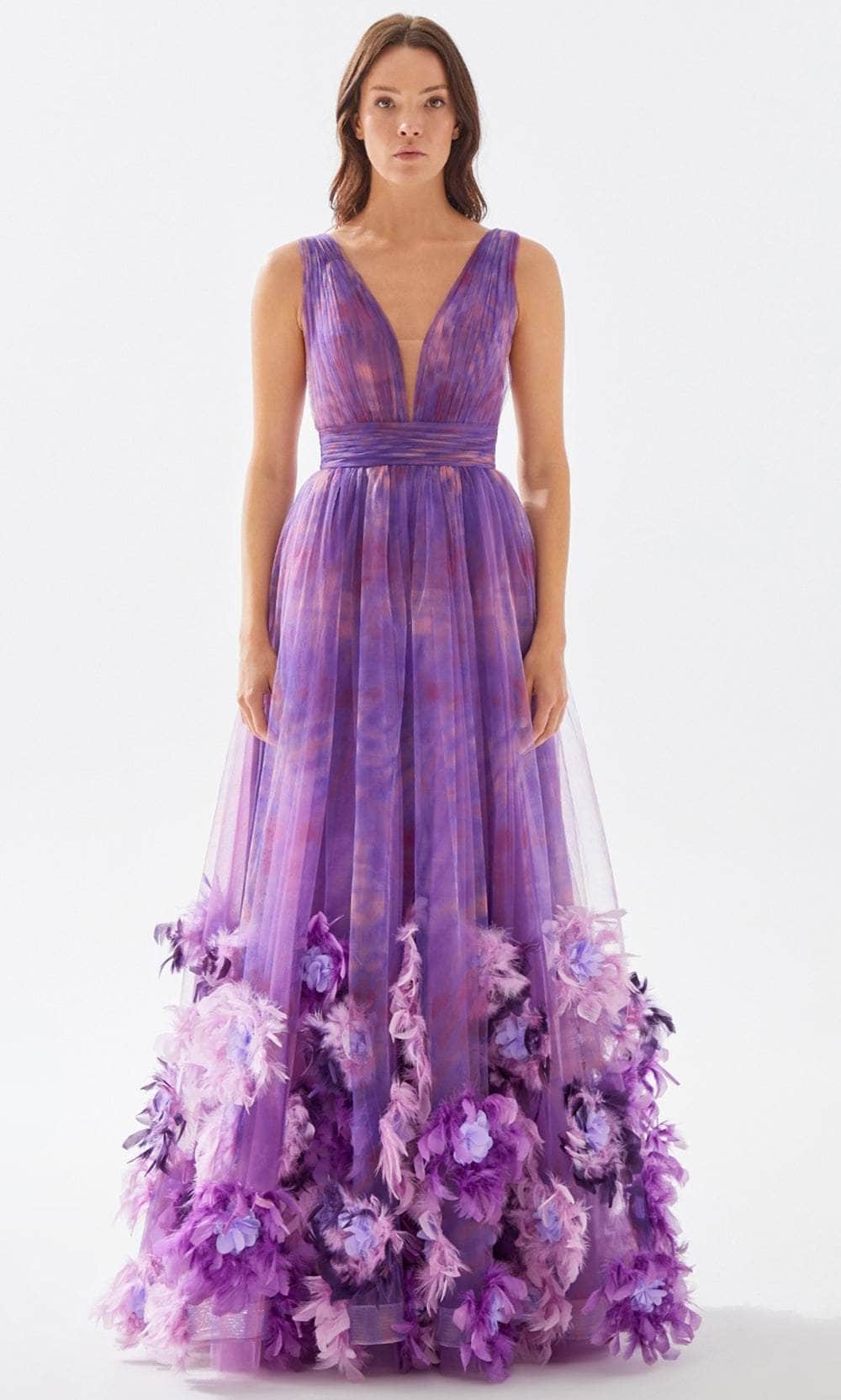 Image of Tarik Ediz 52143 - 3D Floral Embellished Flowy Dress