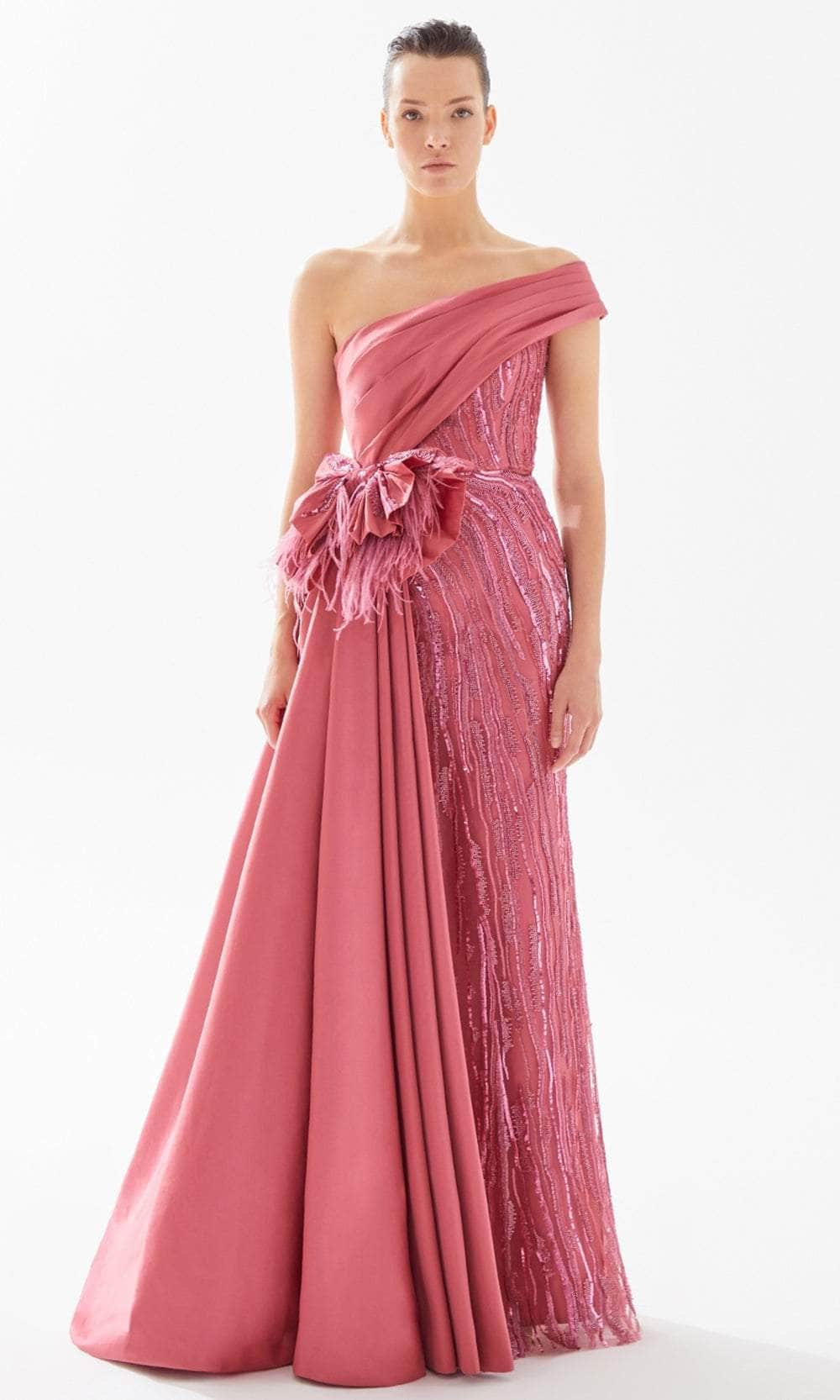 Image of Tarik Ediz 98255 - Pleated Asymmetric Sheath Gown