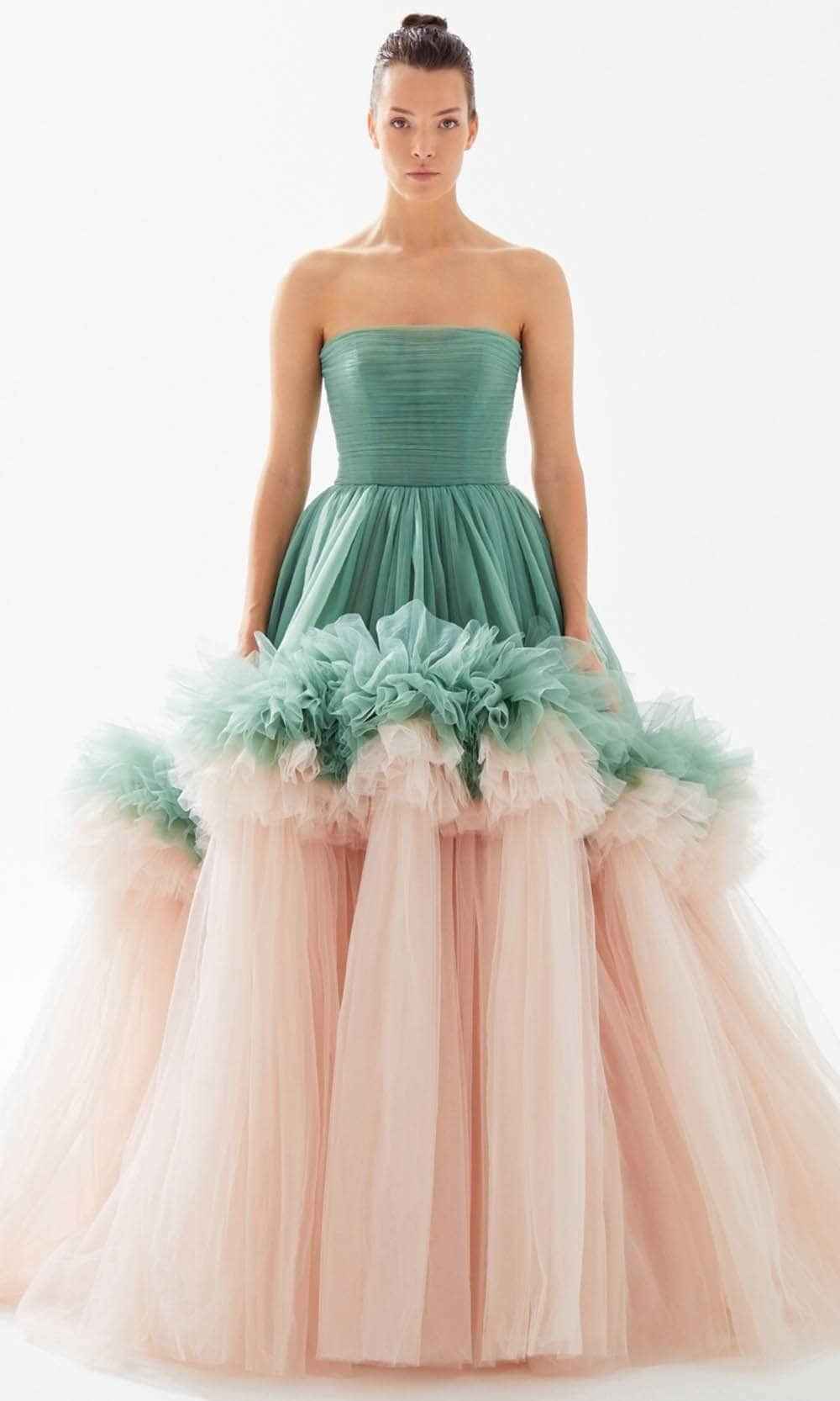 Image of Tarik Ediz 98264 - Straples Ruffle Tier Ballgown