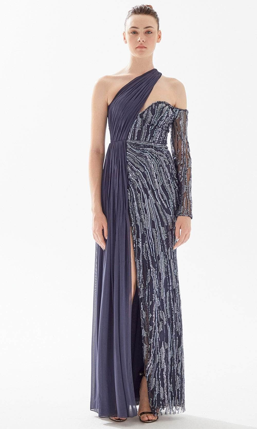 Image of Tarik Ediz 98298 - One Shoulder Cutout Evening Gown