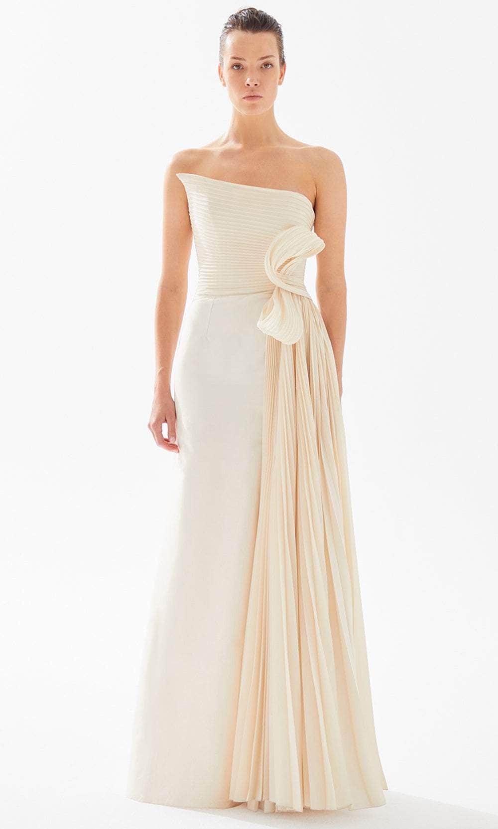 Image of Tarik Ediz 98300 - Asymmetrical Pleated Evening Gown