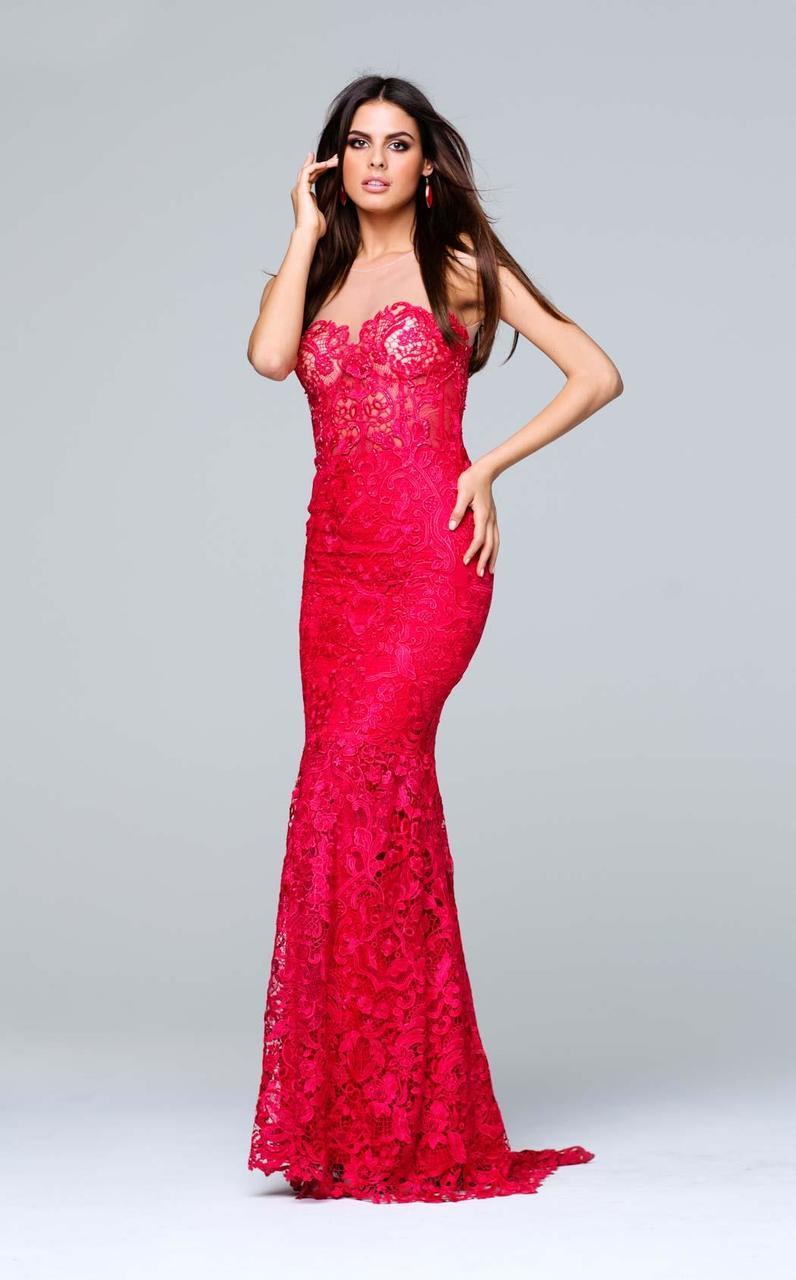 Image of Tarik Ediz - Lace Illusion Neck Dress 50089