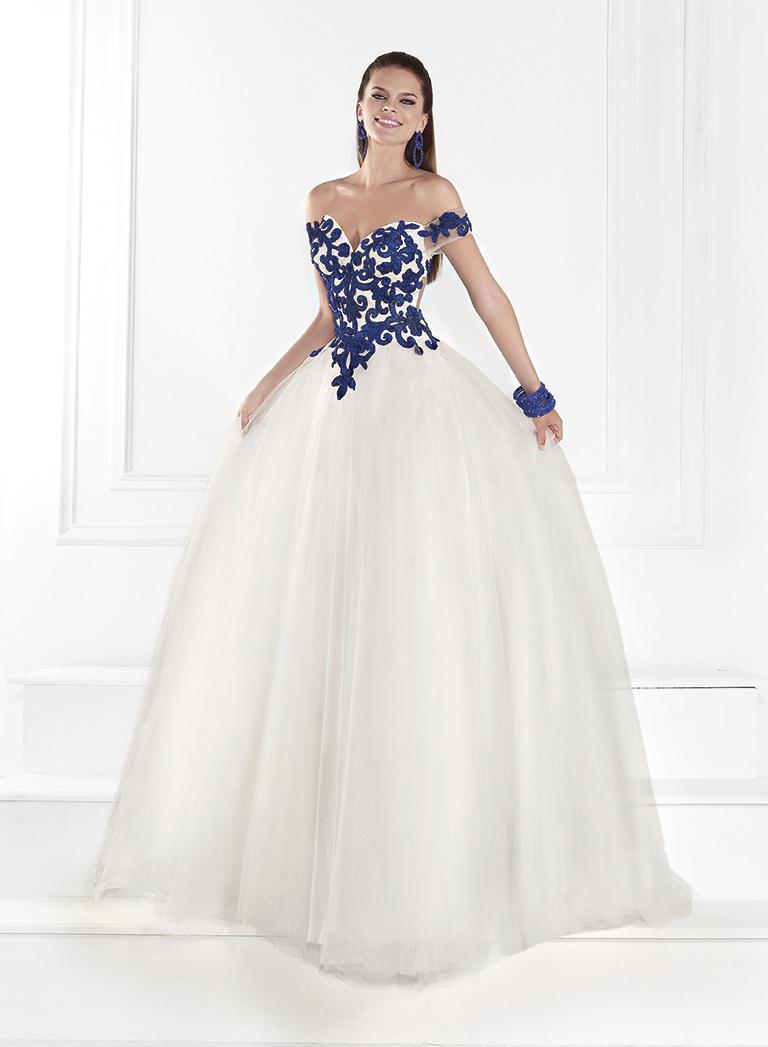 Image of Tarik Ediz - Off the Shoulder Filigree Patterned Tulle Gown 92613