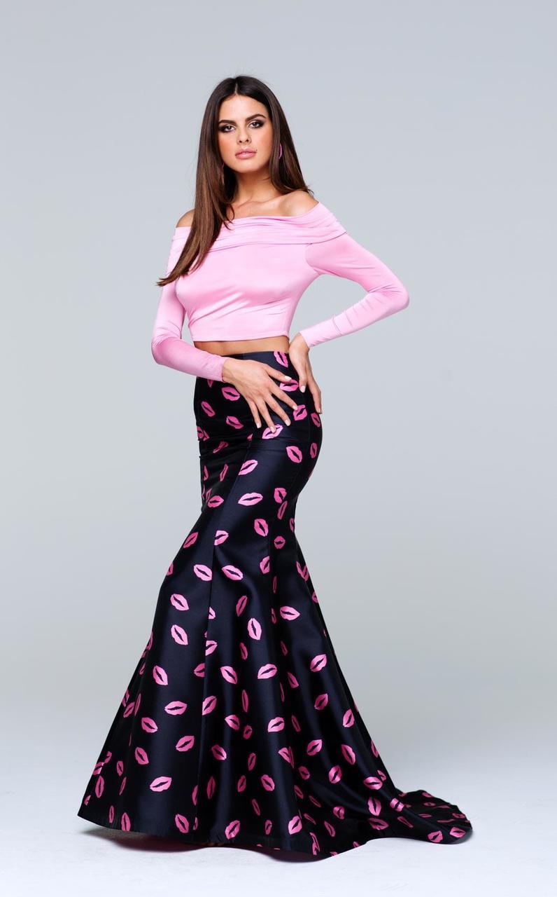 Image of Tarik Ediz - Two-Piece Print Off-The-Shoulder Neck Dress 50112