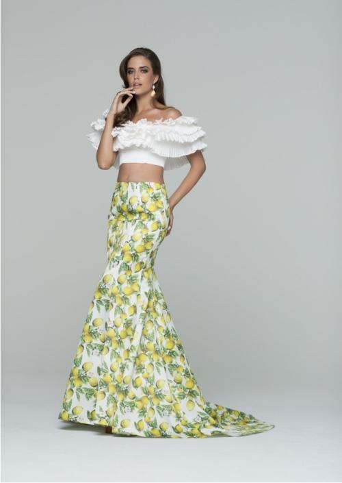 Image of Tarik Ediz - Two Piece Ruffled Long Dress 50079