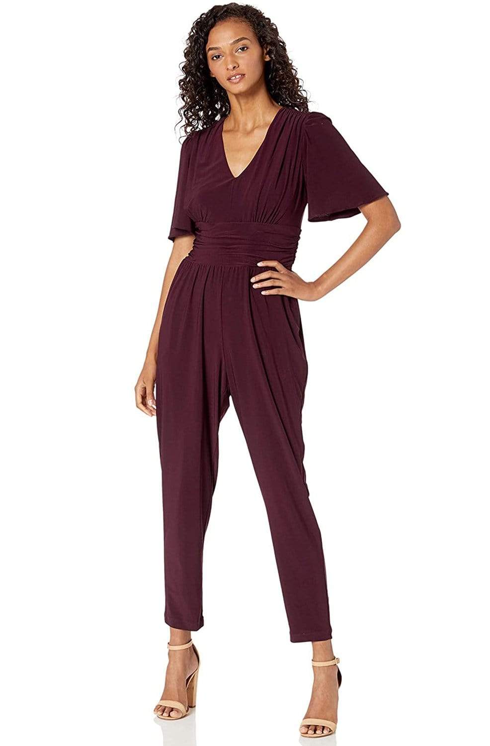 Image of Taylor - 1564M Short Sleeve Ruched Tapering Jumpsuit