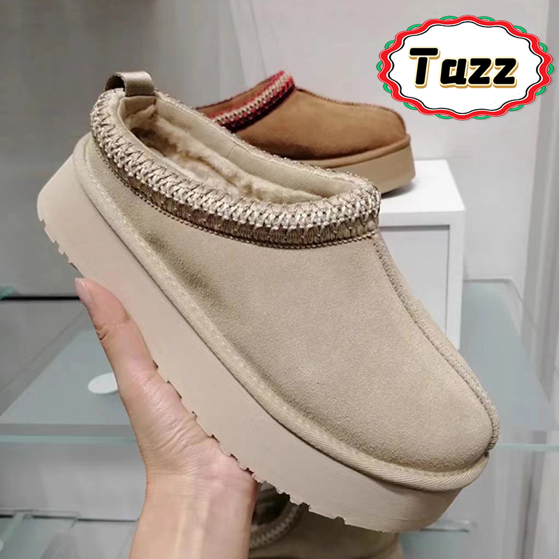 Image of Tazz Tasman slippers platform boot Australia snow boots Designer women ankle booties ultra mini mustard seed chestnut fur slides sheepskin m