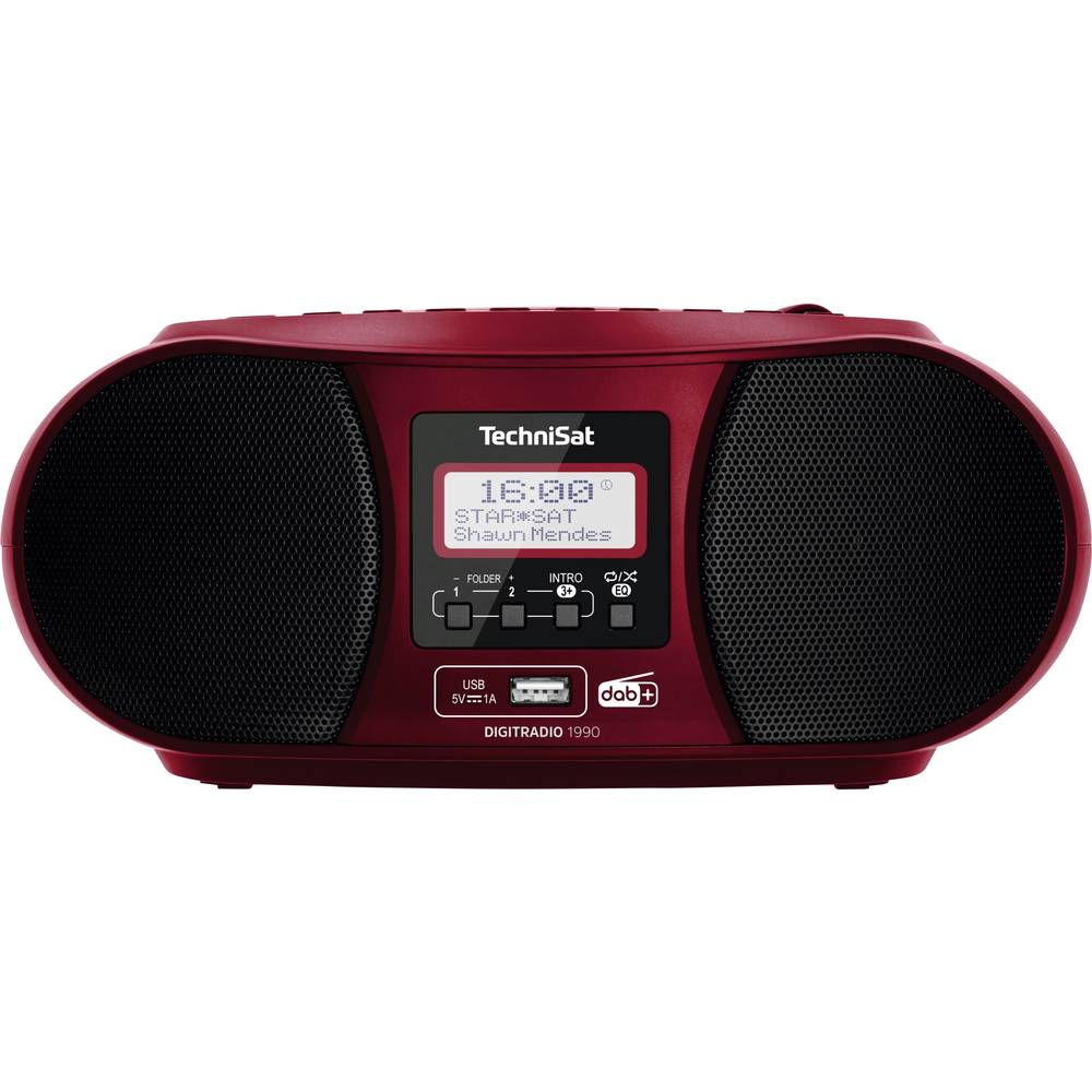 Image of TechniSat DIGITRADIO 1990 Radio CD player DAB+ FM AUX Bluetooth CD USB Battery charger Alarm clock Red