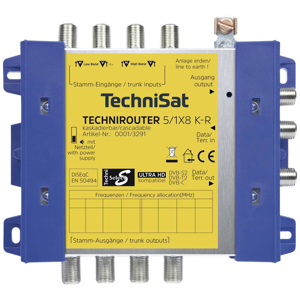 Image of TechniSat Technirouter 5/1x8 K-R SAT multiswitch Inputs (multiswitches): 5 (4 SAT/1 terrestrial) No of participants: 8