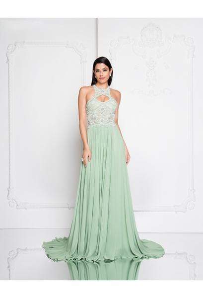 Image of Terani Couture - 1812P5393 Embellished Halter Chiffon A-line Dress