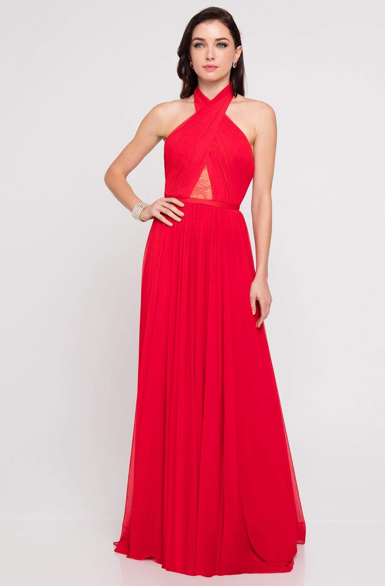 Image of Terani Couture - 1813B5193 Crisscross High Halter Illusion Cutout Gown