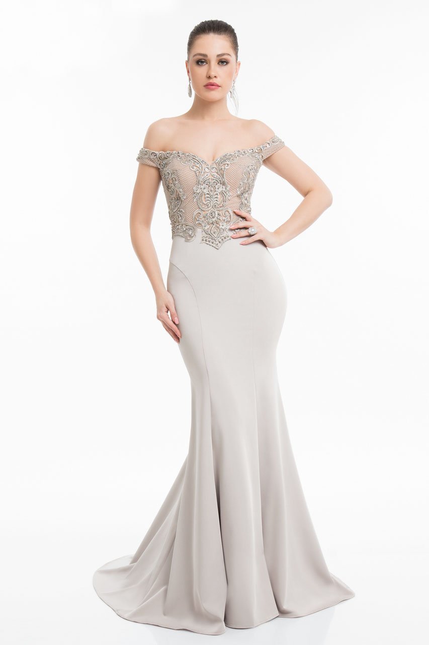 Image of Terani Couture - 1821E7130 Two-Toned Embroidered Bodice Mermaid Gown
