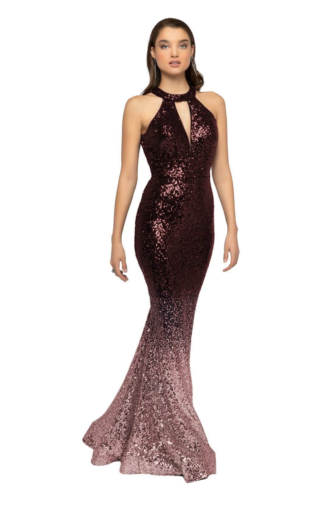 Image of Terani Couture - 1911P8177 Ombre Sequined Halter Cutout Gown