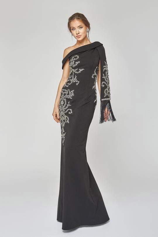 Image of Terani Couture - 1921E0169 Asymmetric One Shoulder Crystal Beaded Gown