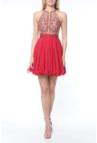 Image of Terani Couture - 1921H0407 Floral Beaded Halter Short A-Line Dress