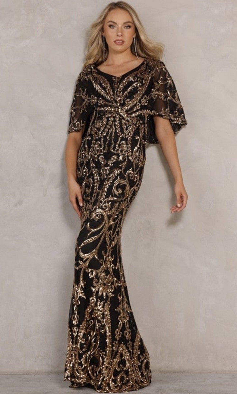 Image of Terani Couture - 2011GL2186 Cape Sleeve Sheath Dress