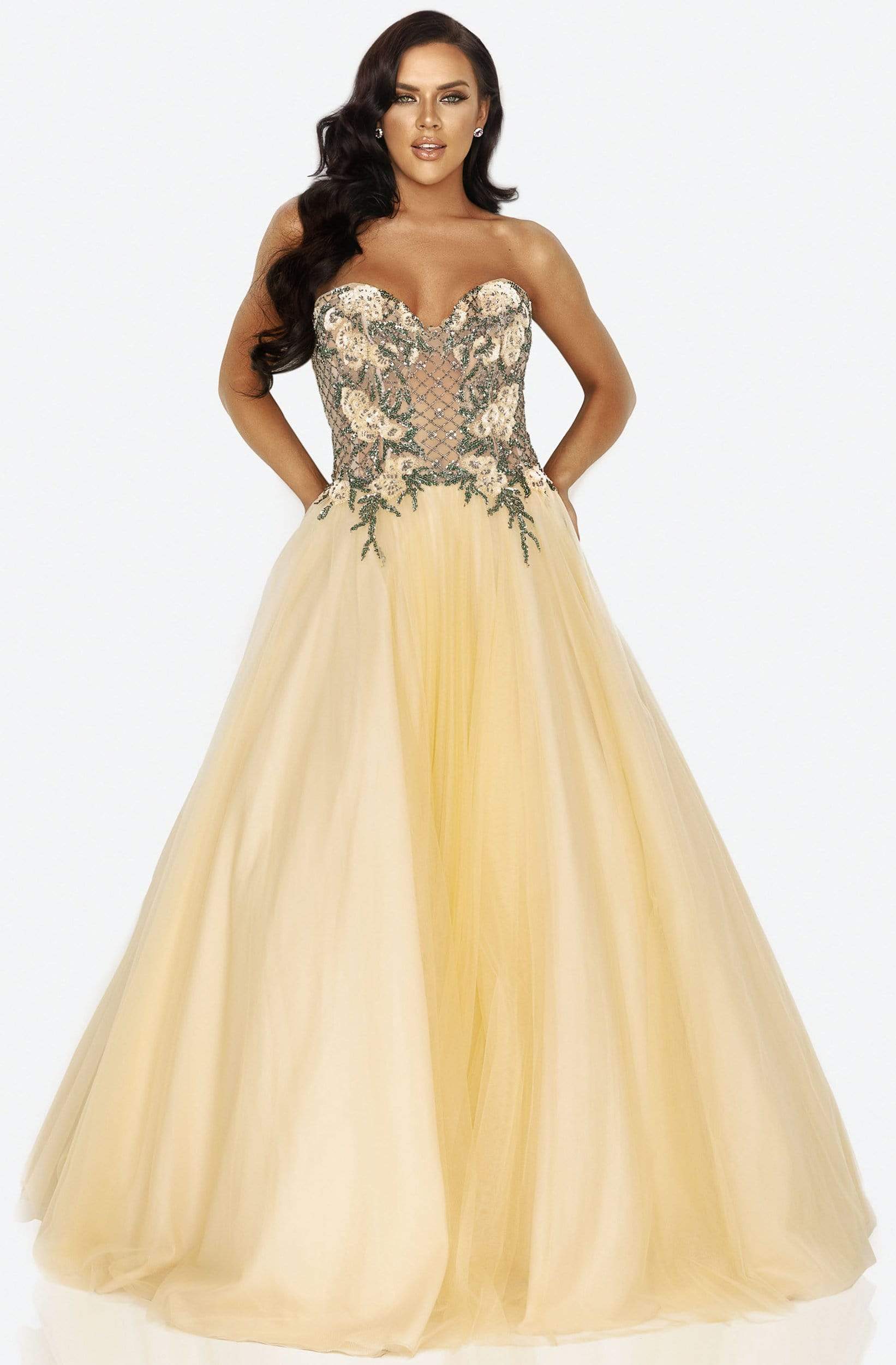 Image of Terani Couture - 2011P1149 Beaded Illusion Lattice Tulle Ballgown