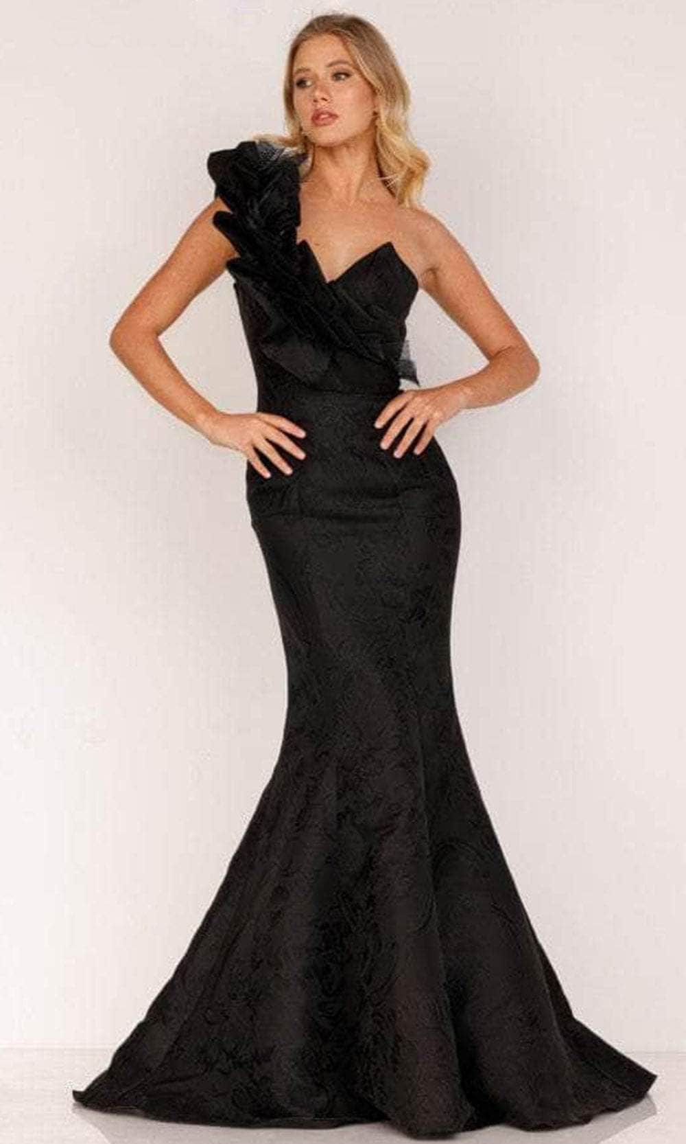 Image of Terani Couture 2021E2795 - Ruffled One Shoulder Evening Gown