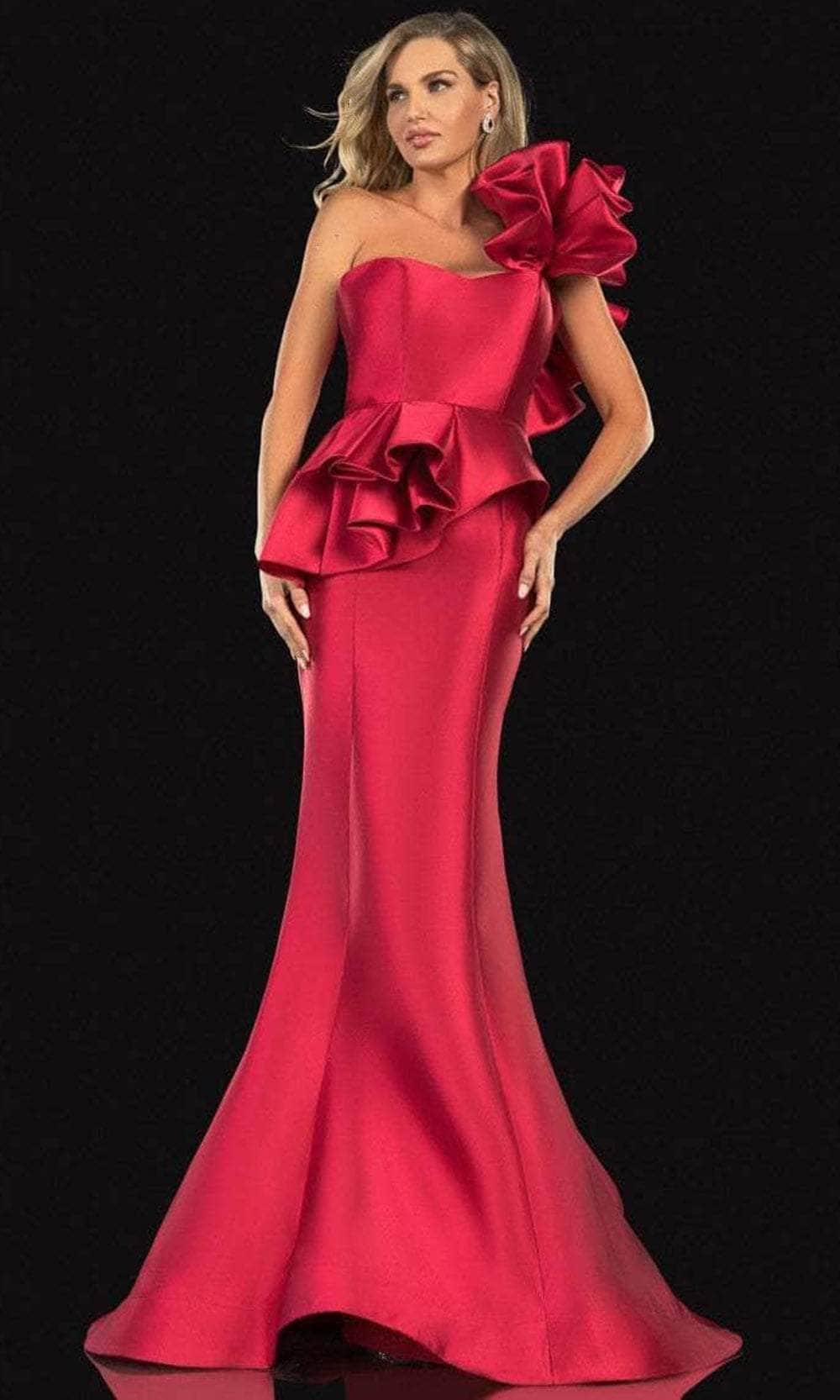Image of Terani Couture 2021E2809 - One Shoulder Peplum Evening Dress
