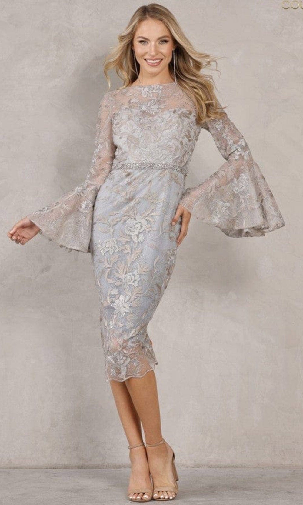 Image of Terani Couture - 2027C2708 Long Bell Sleeve Sheath Dress