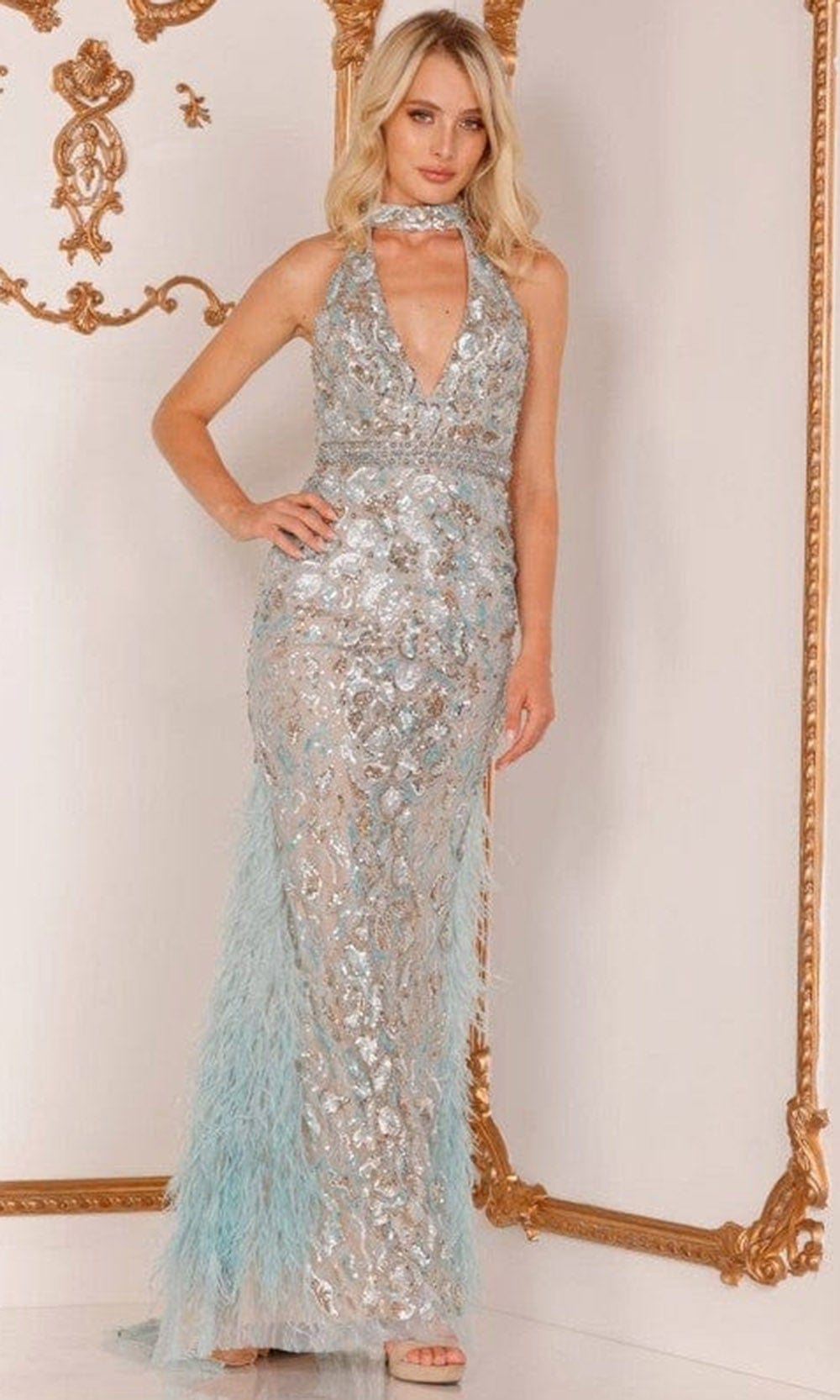 Image of Terani Couture - 2027GL3246 High Halter Cutout Long Dress
