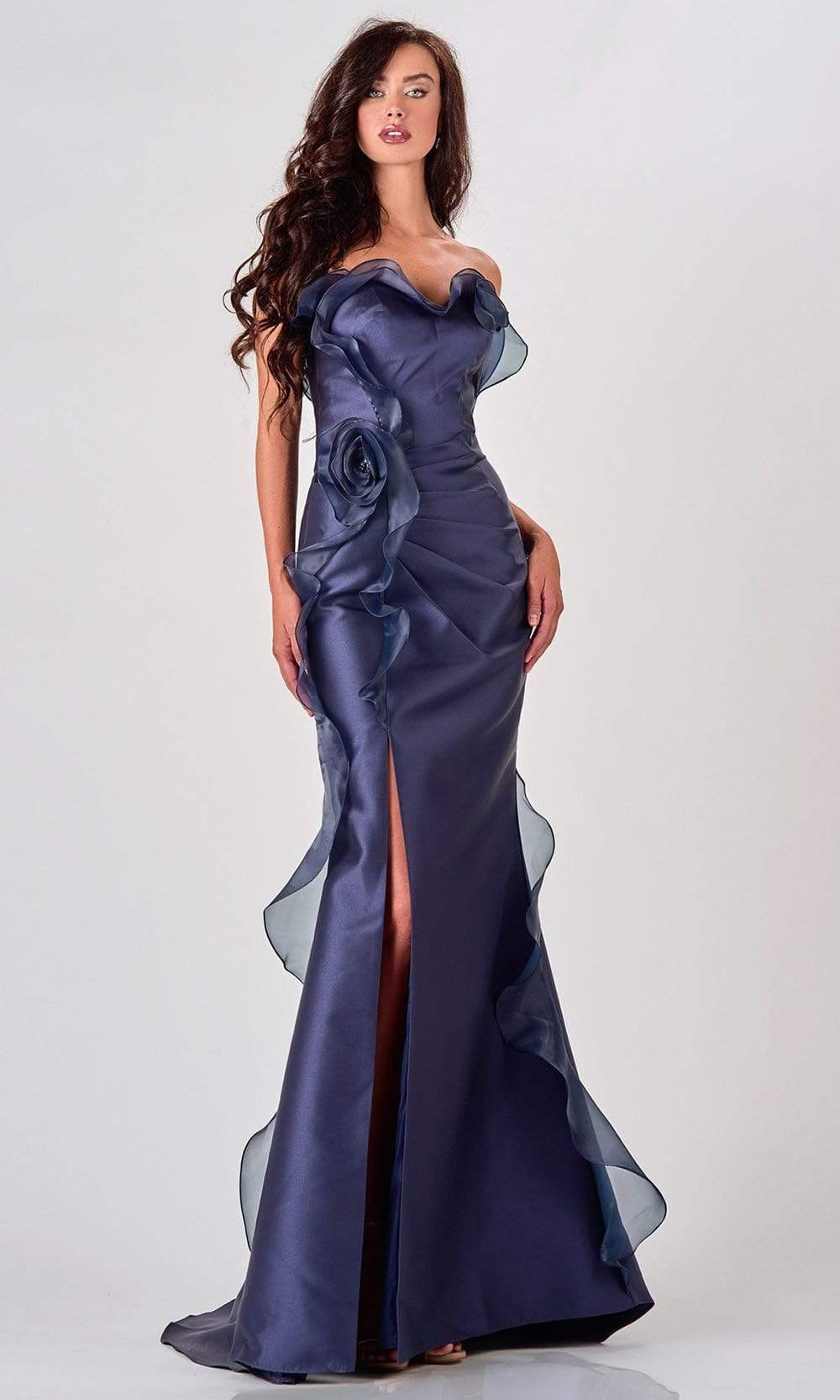 Image of Terani Couture - 2111E4743 Strapless Floral Frill Slit Mermaid Gown
